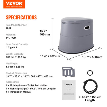 Portable Toilet for Camping, Porta Potty with 5L Detachable Inner Bucket & Removable Paper Holder, Commode with Dual Lids, Travel Toilet for Adults Kids Outdoor Camping Car Long Road Trips - Image 7