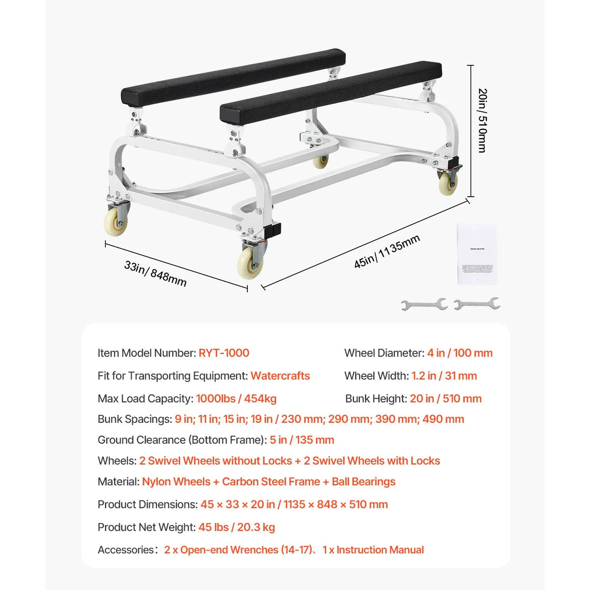 Watercraft PWC Dolly Boat 454 kg Capacity Jet Ski Stand Storage Cart - Image 7