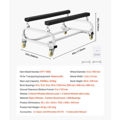 Watercraft PWC Dolly Boat 454 kg Capacity Jet Ski Stand Storage Cart - Image 7