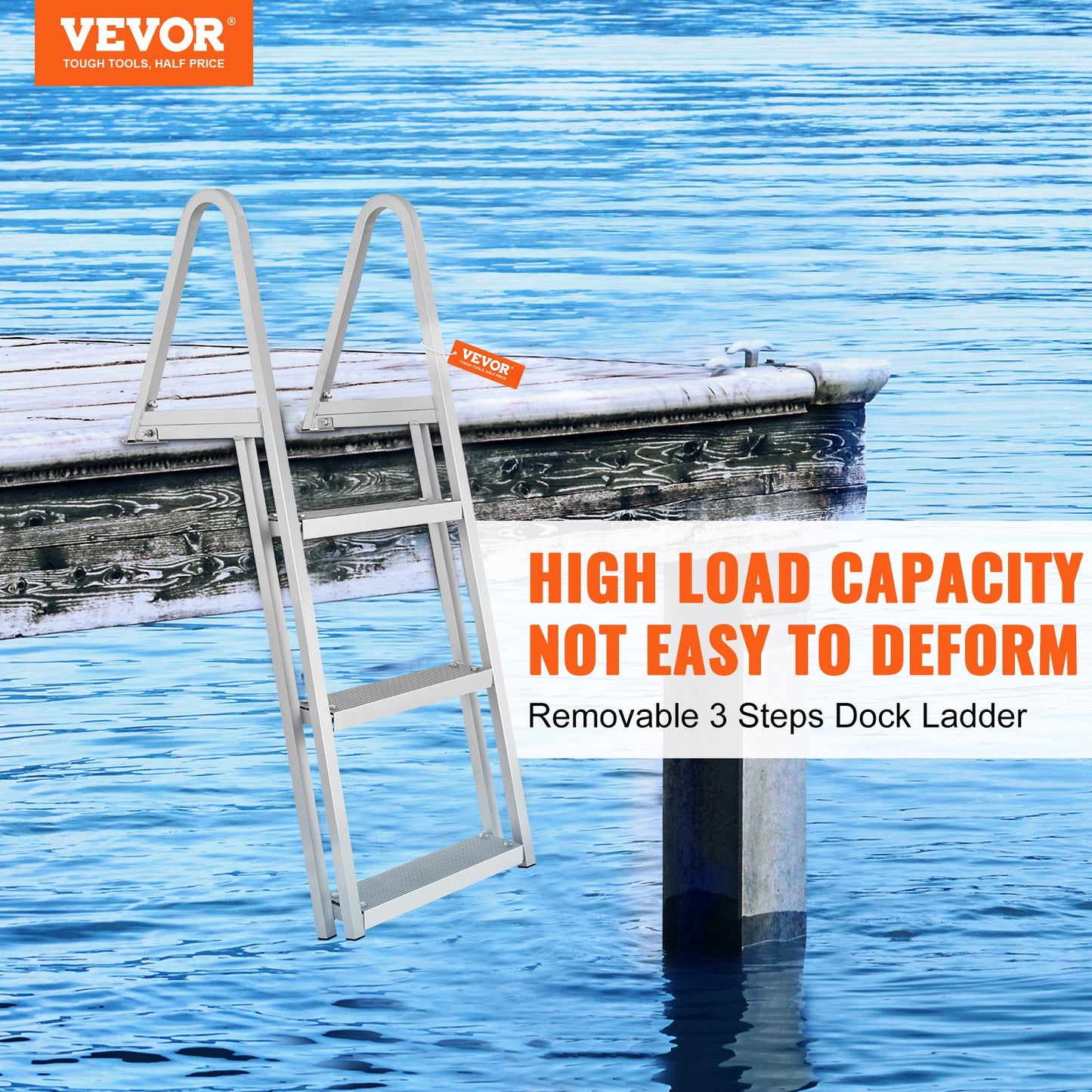 Dock Ladder, Removable 3 Steps, 159 kg Load Capacity, Aluminum Alloy Pontoon Boat Ladder with 101.6 mm Wide Step & Nonslip Rubber Mat, Easy to Install for Ship/Lake/Pool/Marine Boarding - Image 2