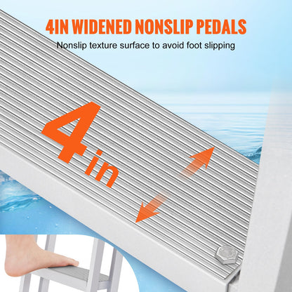 Dock Ladder, Removable 3 Steps, 159 kg Load Capacity, Aluminum Alloy Pontoon Boat Ladder with 101.6 mm Wide Step & Nonslip Rubber Mat, Easy to Install for Ship/Lake/Pool/Marine Boarding - Image 4
