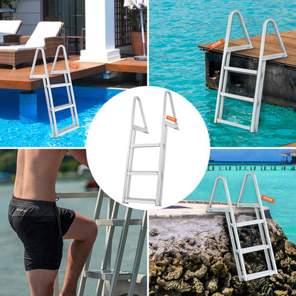 Dock Ladder, Removable 3 Steps, 159 kg Load Capacity, Aluminum Alloy Pontoon Boat Ladder with 101.6 mm Wide Step & Nonslip Rubber Mat, Easy to Install for Ship/Lake/Pool/Marine Boarding - Image 6