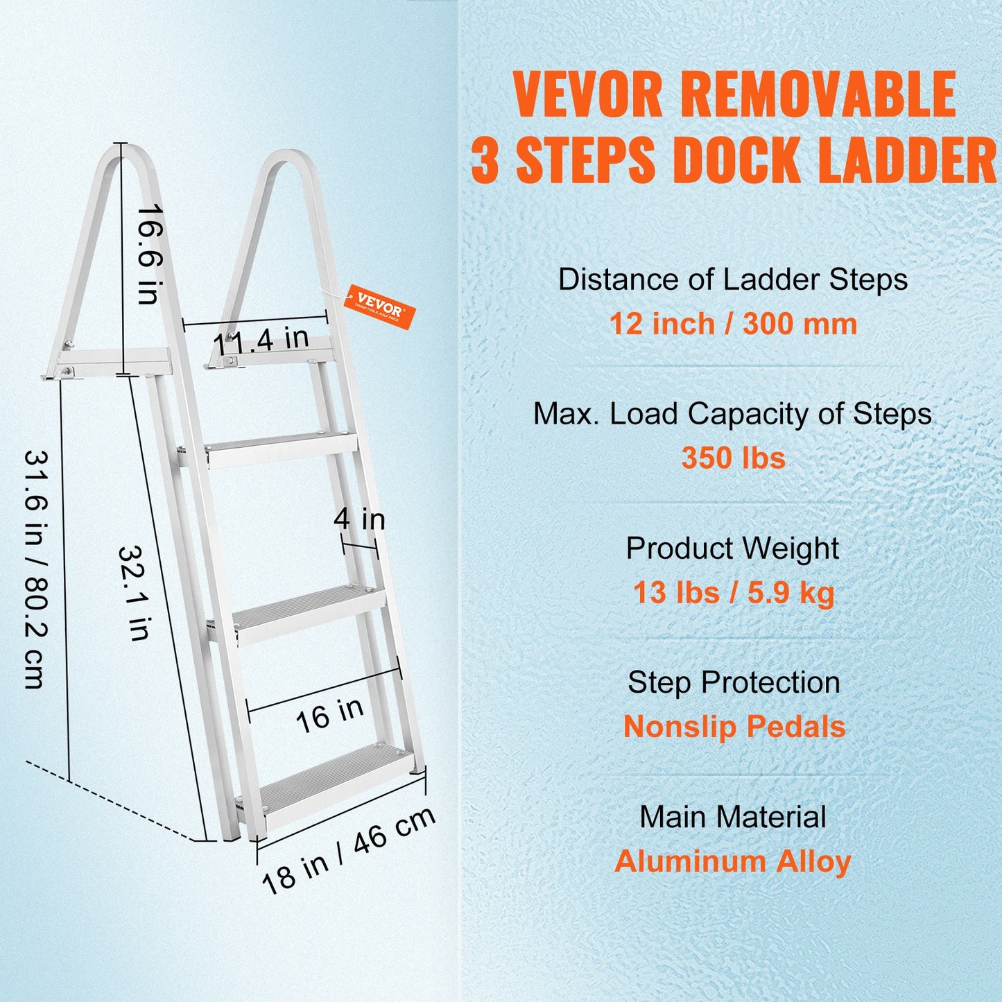 Dock Ladder, Removable 3 Steps, 159 kg Load Capacity, Aluminum Alloy Pontoon Boat Ladder with 101.6 mm Wide Step & Nonslip Rubber Mat, Easy to Install for Ship/Lake/Pool/Marine Boarding - Image 7