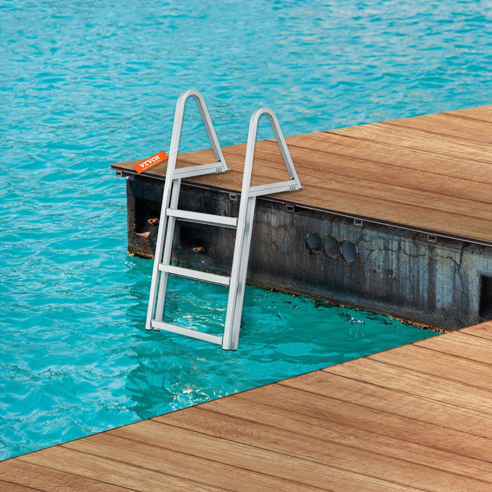 Dock Ladder, Removable 3 Steps, 159 kg Load Capacity, Aluminum Alloy Pontoon Boat Ladder with 101.6 mm Wide Step & Nonslip Rubber Mat, Easy to Install for Ship/Lake/Pool/Marine Boarding - Image 8
