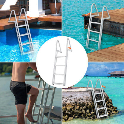 Dock Ladder, Removable 4 Steps, 350 lbs Load Capacity, Aluminum Alloy Pontoon Boat Ladder with 4'' Wide Step & Nonslip Mat, Easy to Install for Ship/Lake/Pool/Marine Boarding - Image 6