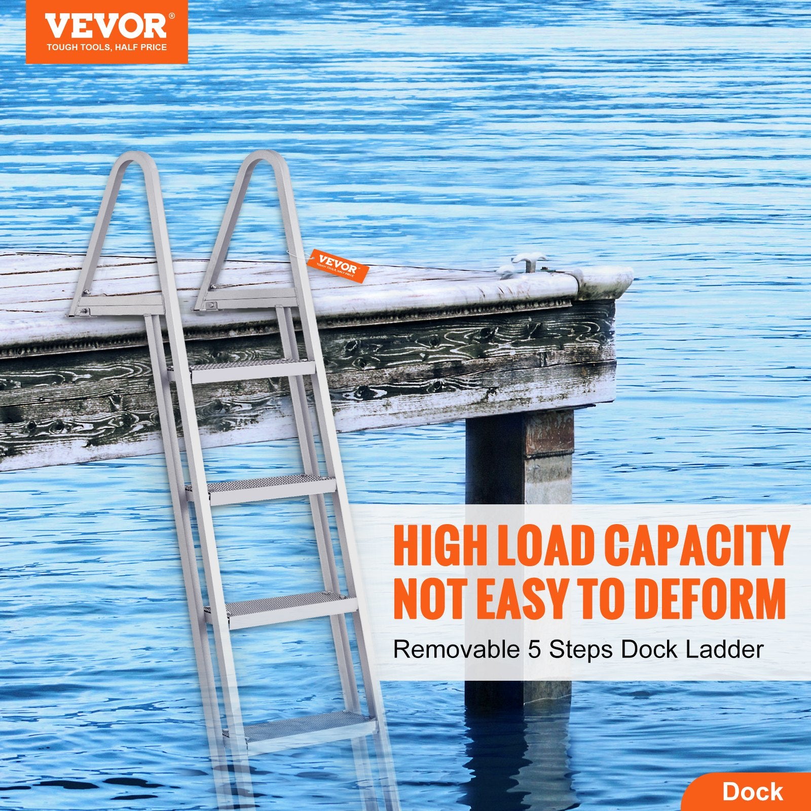 Removable Dock Ladder 5 Steps, 159 kg Load Capacity, Pontoon Boat Ladder with 4'' Wide Step & Nonslip Design for Ship/Lake/Pool/Marine Boarding - Image 2