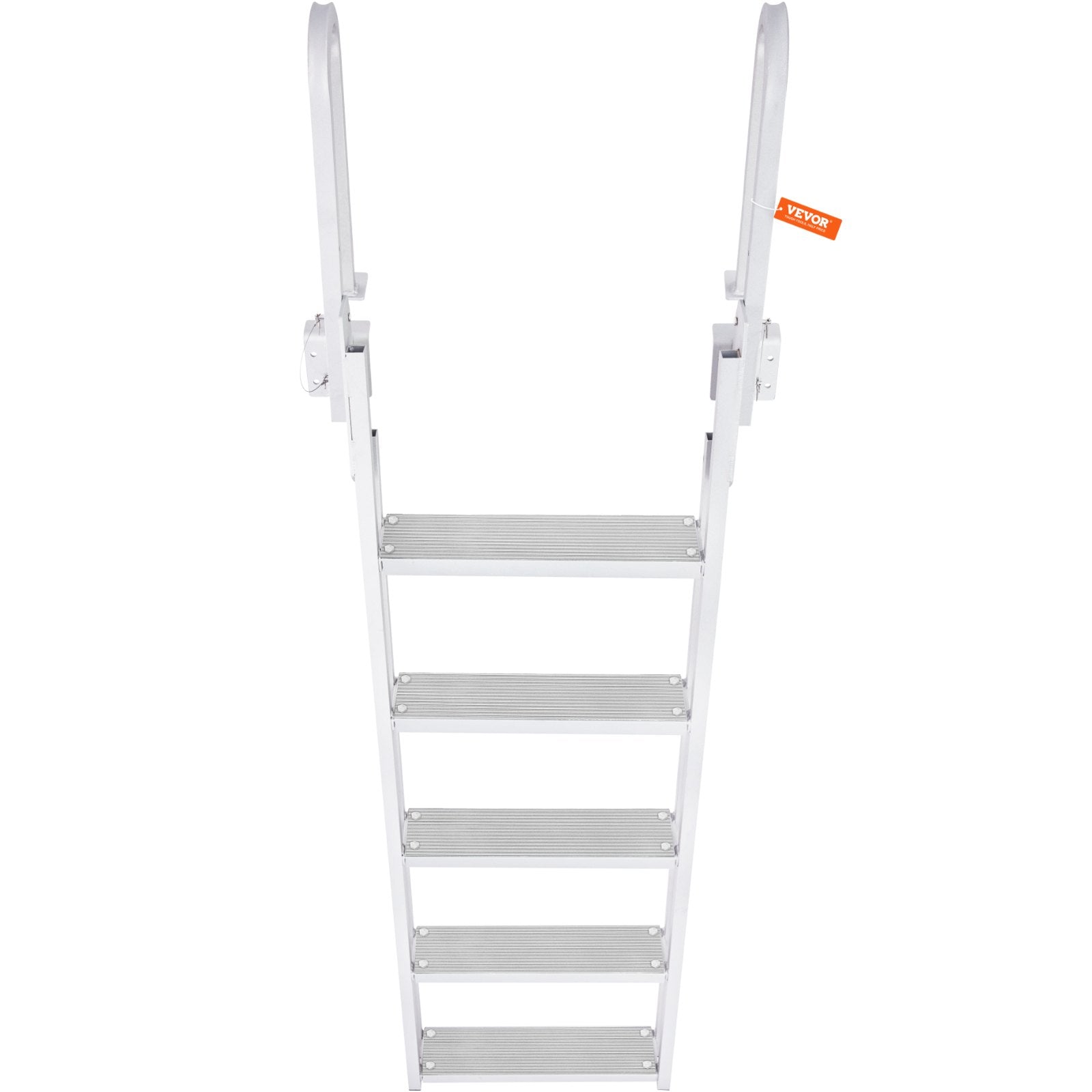 Dock Ladder Flip Up 5 Steps, 350lbs Load Capacity, Aluminum Pontoon Boat Ladder with 4" Wide Step & Nonslip Rubber Mat,Swimm Step Ladder for Ship/Lake/Pool/Marine Boarding