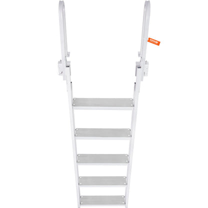 Dock Ladder Flip Up 5 Steps, 350lbs Load Capacity, Aluminum Pontoon Boat Ladder with 4" Wide Step & Nonslip Rubber Mat,Swimm Step Ladder for Ship/Lake/Pool/Marine Boarding