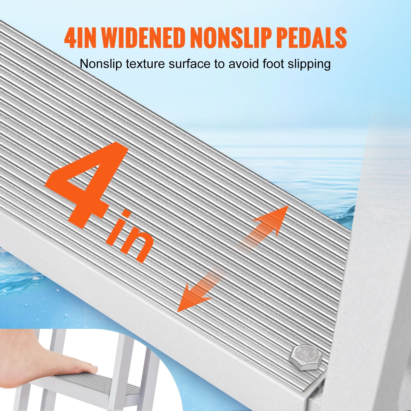 Dock Ladder Flip Up 5 Steps, 350lbs Load Capacity, Aluminum Pontoon Boat Ladder with 4" Wide Step & Nonslip Rubber Mat,Swimm Step Ladder for Ship/Lake/Pool/Marine Boarding - Image 5