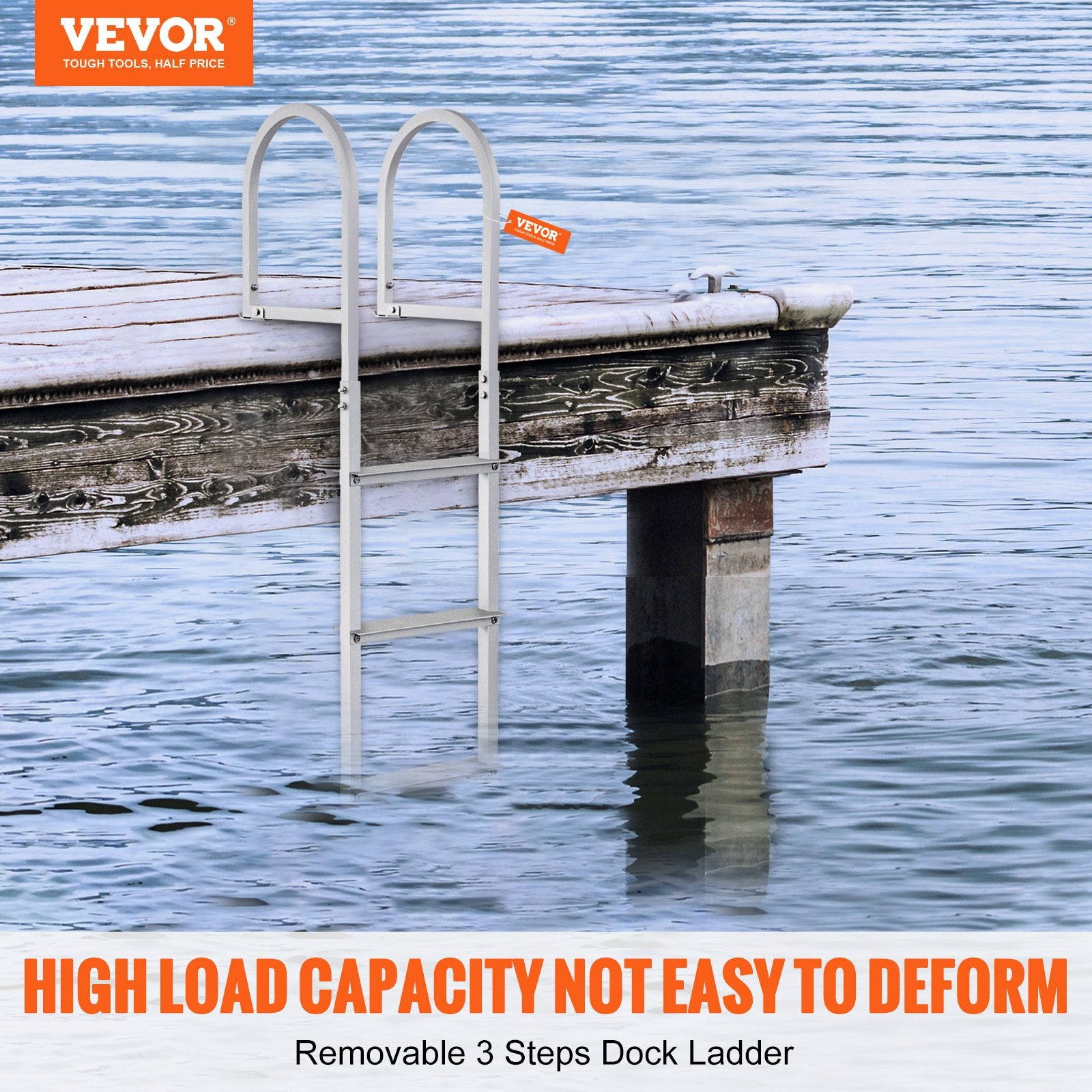 Dock Ladder, Removable 3 Steps, 227 kg Load Capacity, Aluminum Alloy Pontoon Boat Ladder with 7.9 cm Wide Step & Nonslip Rubber Mat, Easy to Install for Ship/Lake/Pool/Marine Boarding - Image 2