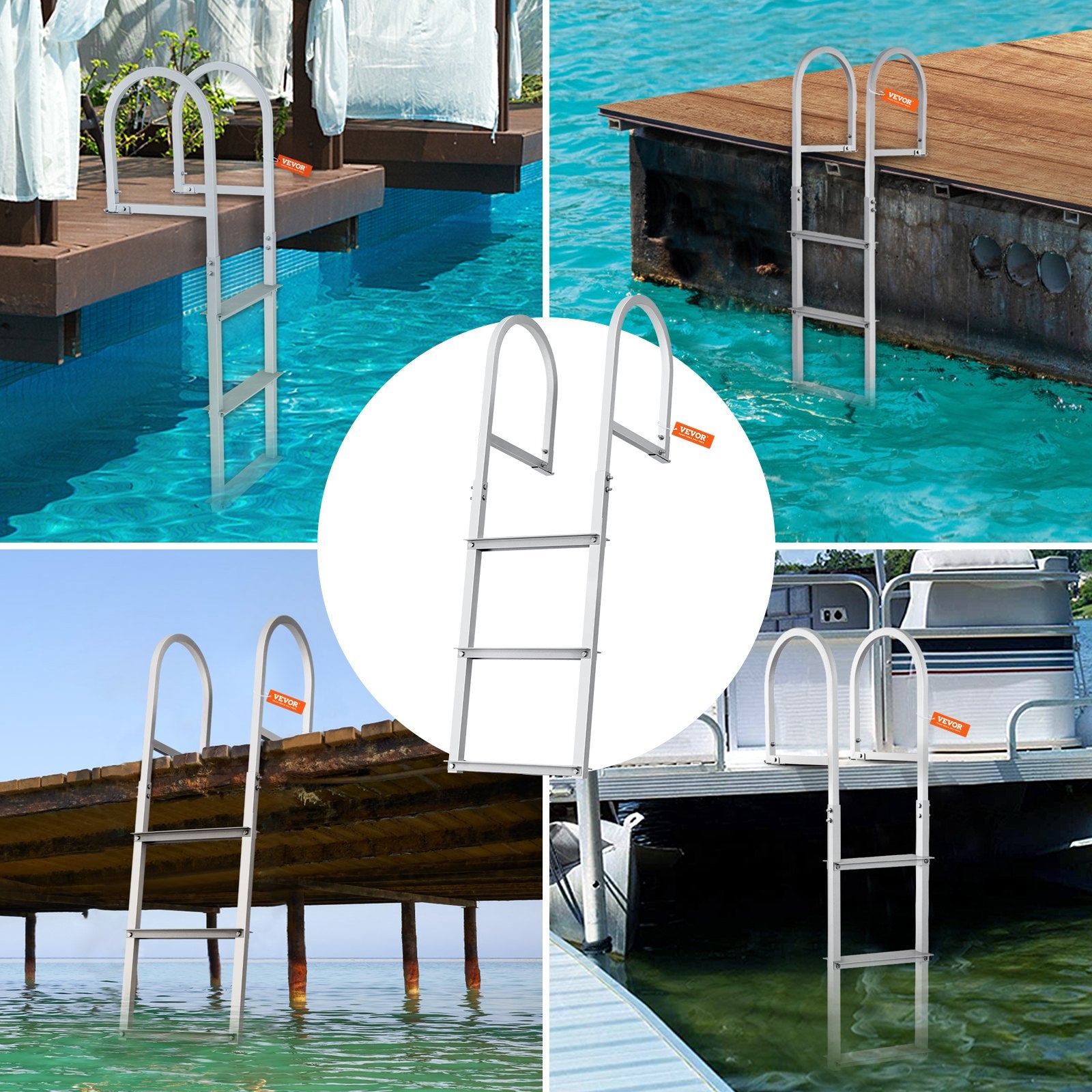 Dock Ladder, Removable 3 Steps, 227 kg Load Capacity, Aluminum Alloy Pontoon Boat Ladder with 7.9 cm Wide Step & Nonslip Rubber Mat, Easy to Install for Ship/Lake/Pool/Marine Boarding - Image 6