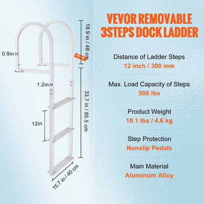 Dock Ladder, Removable 3 Steps, 227 kg Load Capacity, Aluminum Alloy Pontoon Boat Ladder with 7.9 cm Wide Step & Nonslip Rubber Mat, Easy to Install for Ship/Lake/Pool/Marine Boarding - Image 7