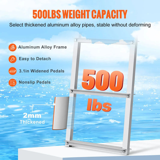 Dock Ladder, Removable 5 Steps, 227 kgs Load Capacity, Aluminum Alloy Pontoon Boat Ladder with 3.1'' Wide Step & Nonslip Rubber Mat, Easy to Install for Ship/Lake/Pool/Marine Boarding - Image 3