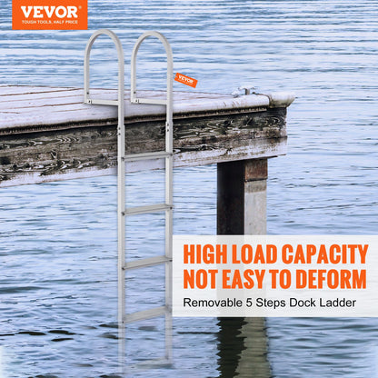 Dock Ladder, Removable 5 Steps, 227 kgs Load Capacity, Aluminum Alloy Pontoon Boat Ladder with 3.1'' Wide Step & Nonslip Rubber Mat, Easy to Install for Ship/Lake/Pool/Marine Boarding - Image 2