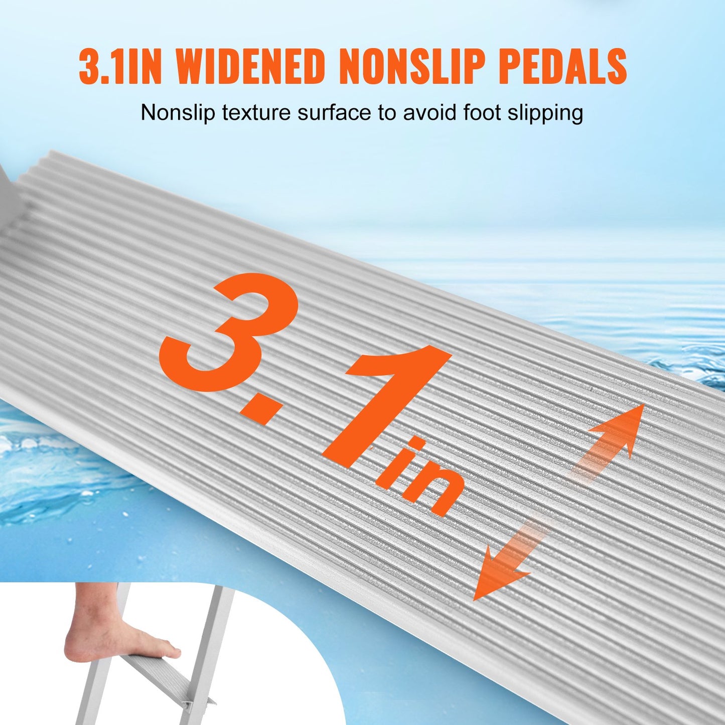 Dock Ladder, Removable 5 Steps, 227 kgs Load Capacity, Aluminum Alloy Pontoon Boat Ladder with 3.1'' Wide Step & Nonslip Rubber Mat, Easy to Install for Ship/Lake/Pool/Marine Boarding - Image 4
