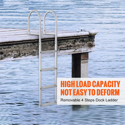 Dock Ladder, Removable 4 Steps, 500 lbs Load Capacity, Aluminum Alloy Pontoon Boat Ladder with 3.1'' Wide Step & Nonslip Rubber Mat, Easy to Install for Ship/Lake/Pool/Marine Boarding - Image 2