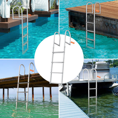 Dock Ladder, Removable 4 Steps, 500 lbs Load Capacity, Aluminum Alloy Pontoon Boat Ladder with 3.1'' Wide Step & Nonslip Rubber Mat, Easy to Install for Ship/Lake/Pool/Marine Boarding - Image 6