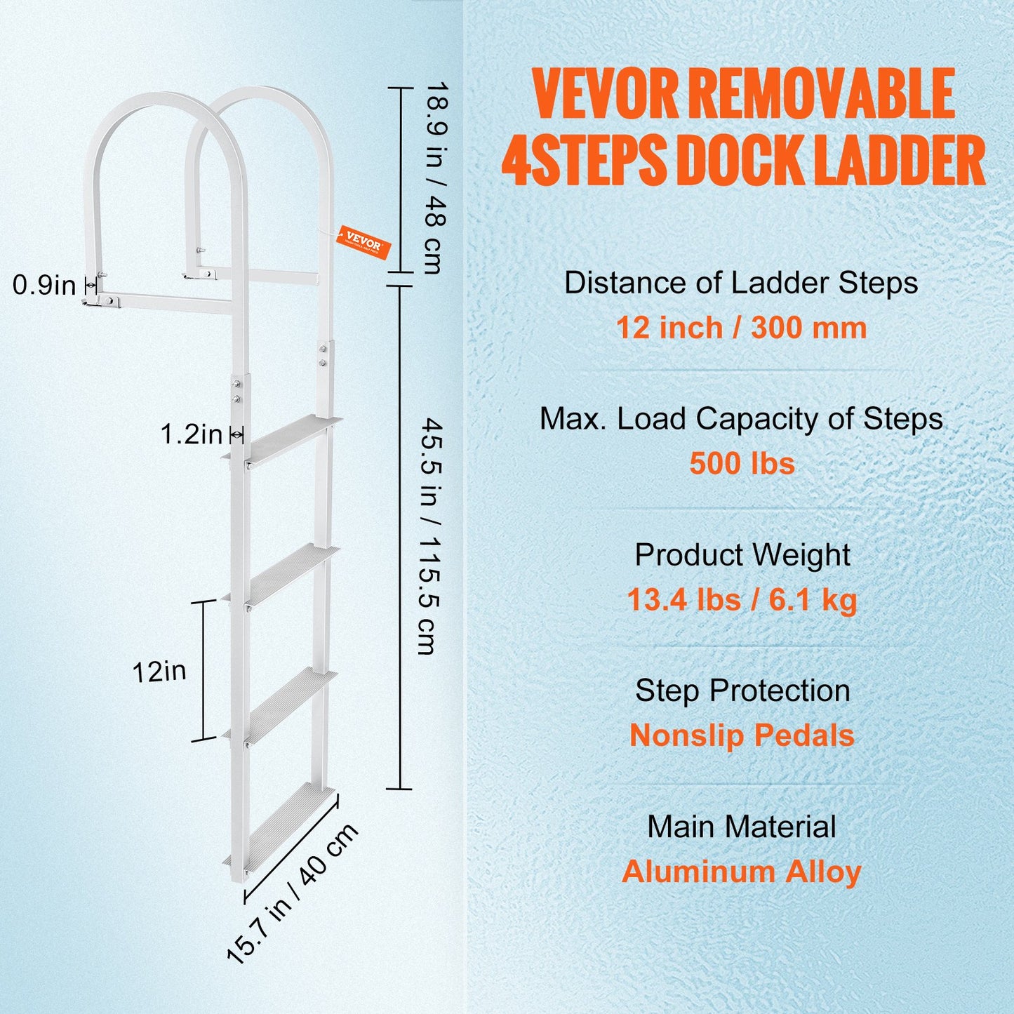 Dock Ladder, Removable 4 Steps, 500 lbs Load Capacity, Aluminum Alloy Pontoon Boat Ladder with 3.1'' Wide Step & Nonslip Rubber Mat, Easy to Install for Ship/Lake/Pool/Marine Boarding - Image 7