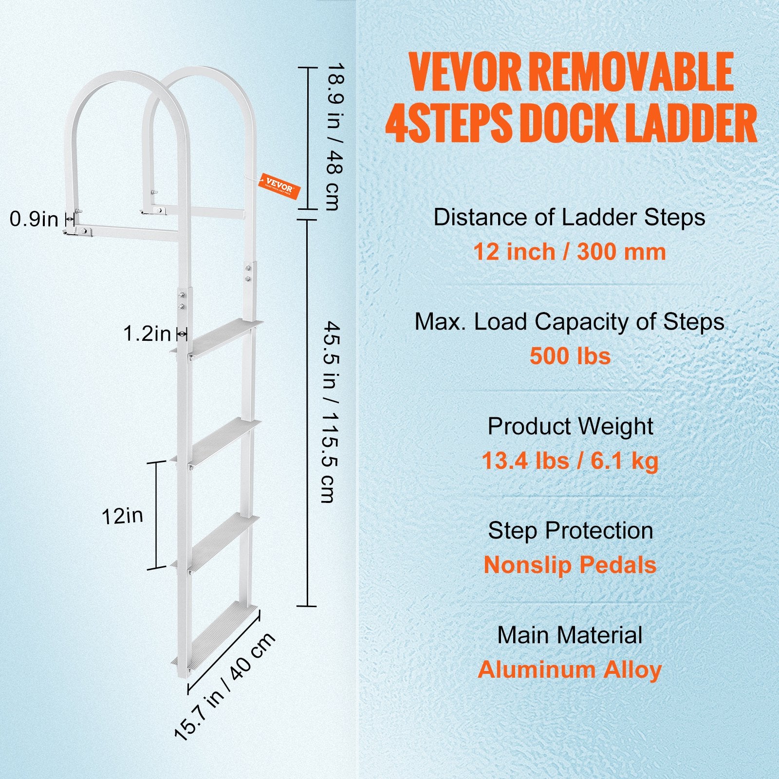 Dock Ladder, Removable 4 Steps, 500 lbs Load Capacity, Aluminum Alloy Pontoon Boat Ladder with 3.1'' Wide Step & Nonslip Rubber Mat, Easy to Install for Ship/Lake/Pool/Marine Boarding - Image 7