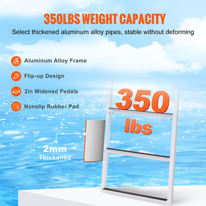 Dock Ladder, Flip-Up 3 Steps, 159 kg Load Capacity, Aluminum Alloy Pontoon Boat Ladder with 50.8 mm Wide Step & Nonslip Rubber Mat, Easy to Install for Ship/Lake/Pool/Marine Boarding - Image 4