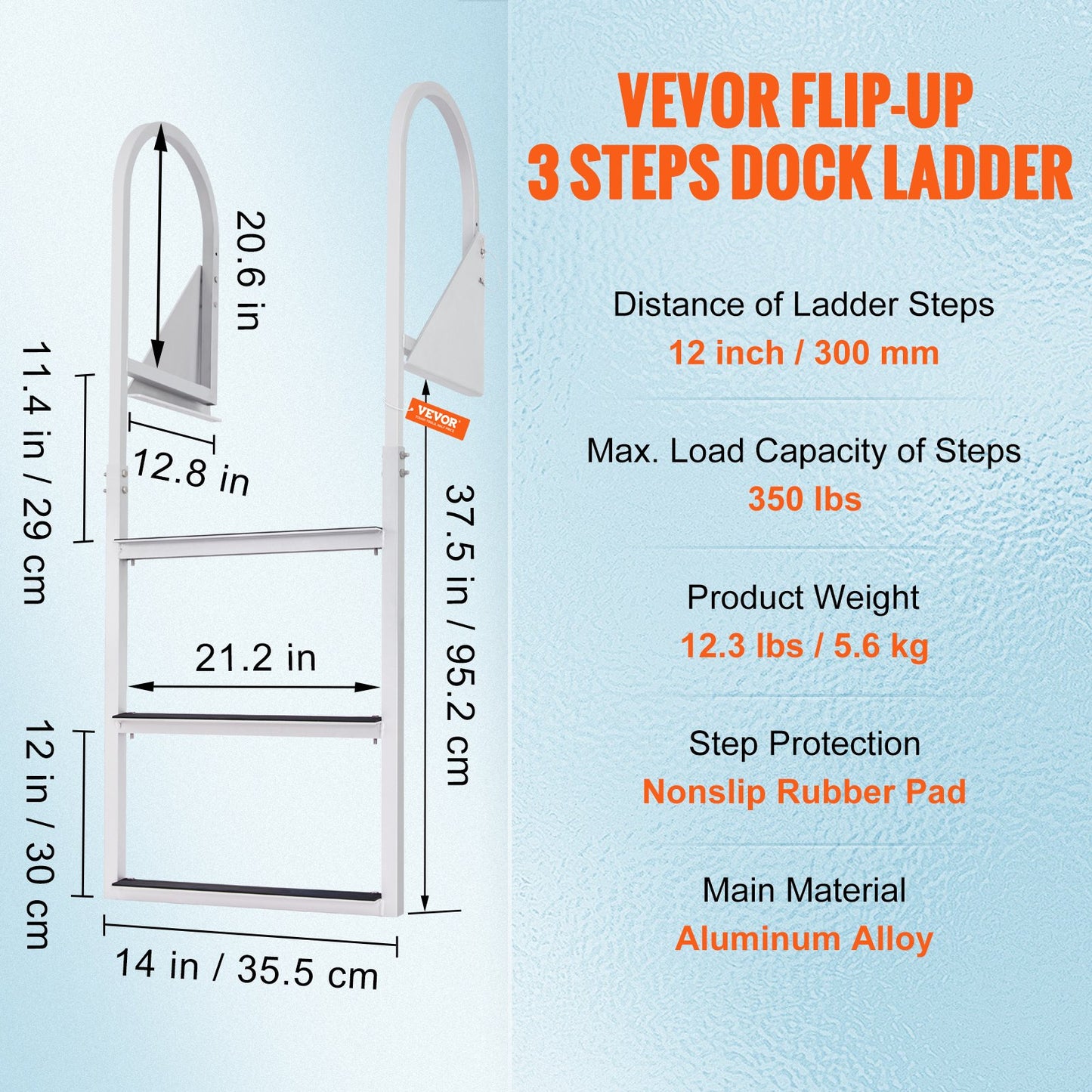Dock Ladder, Flip-Up 3 Steps, 159 kg Load Capacity, Aluminum Alloy Pontoon Boat Ladder with 50.8 mm Wide Step & Nonslip Rubber Mat, Easy to Install for Ship/Lake/Pool/Marine Boarding - Image 7