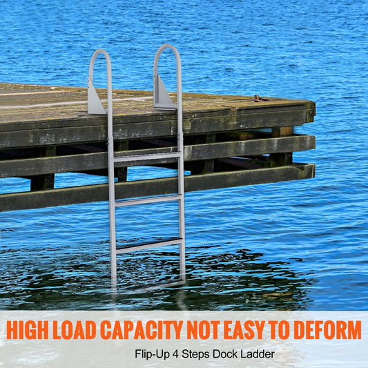 Dock Ladder, Flip-Up 4 Steps, 159 kg Load Capacity, Aluminum Alloy Pontoon Boat Ladder with 50.8 mm Wide Step & Nonslip Rubber Mat, Easy to Install for Ship/Lake/Pool/Marine Boarding - Image 2