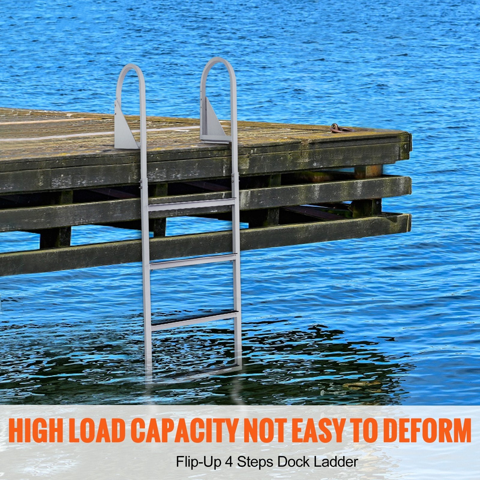 Dock Ladder, Flip-Up 4 Steps, 159 kg Load Capacity, Aluminum Alloy Pontoon Boat Ladder with 50.8 mm Wide Step & Nonslip Rubber Mat, Easy to Install for Ship/Lake/Pool/Marine Boarding - Image 2