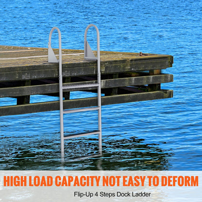 Dock Ladder, Flip-Up 4 Steps, 159 kg Load Capacity, Aluminum Alloy Pontoon Boat Ladder with 50.8 mm Wide Step & Nonslip Rubber Mat, Easy to Install for Ship/Lake/Pool/Marine Boarding - Image 2