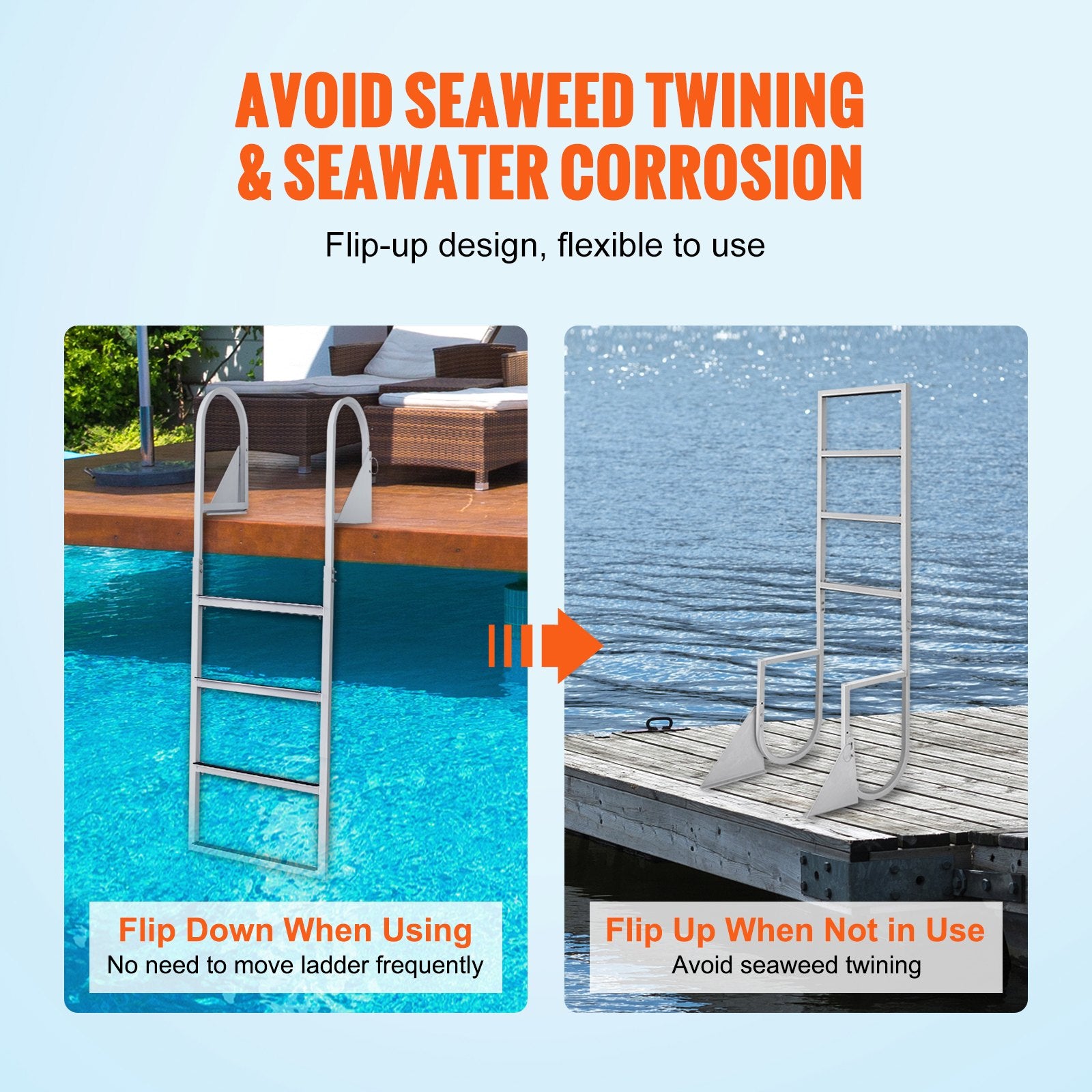 Dock Ladder, Flip-Up 4 Steps, 159 kg Load Capacity, Aluminum Alloy Pontoon Boat Ladder with 50.8 mm Wide Step & Nonslip Rubber Mat, Easy to Install for Ship/Lake/Pool/Marine Boarding - Image 3