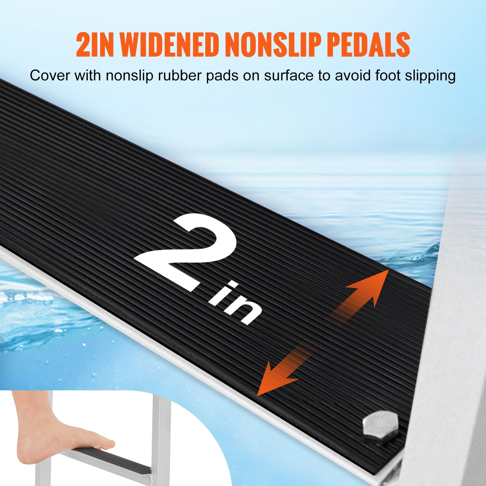 Dock Ladder, Flip-Up 4 Steps, 159 kg Load Capacity, Aluminum Alloy Pontoon Boat Ladder with 50.8 mm Wide Step & Nonslip Rubber Mat, Easy to Install for Ship/Lake/Pool/Marine Boarding - Image 5