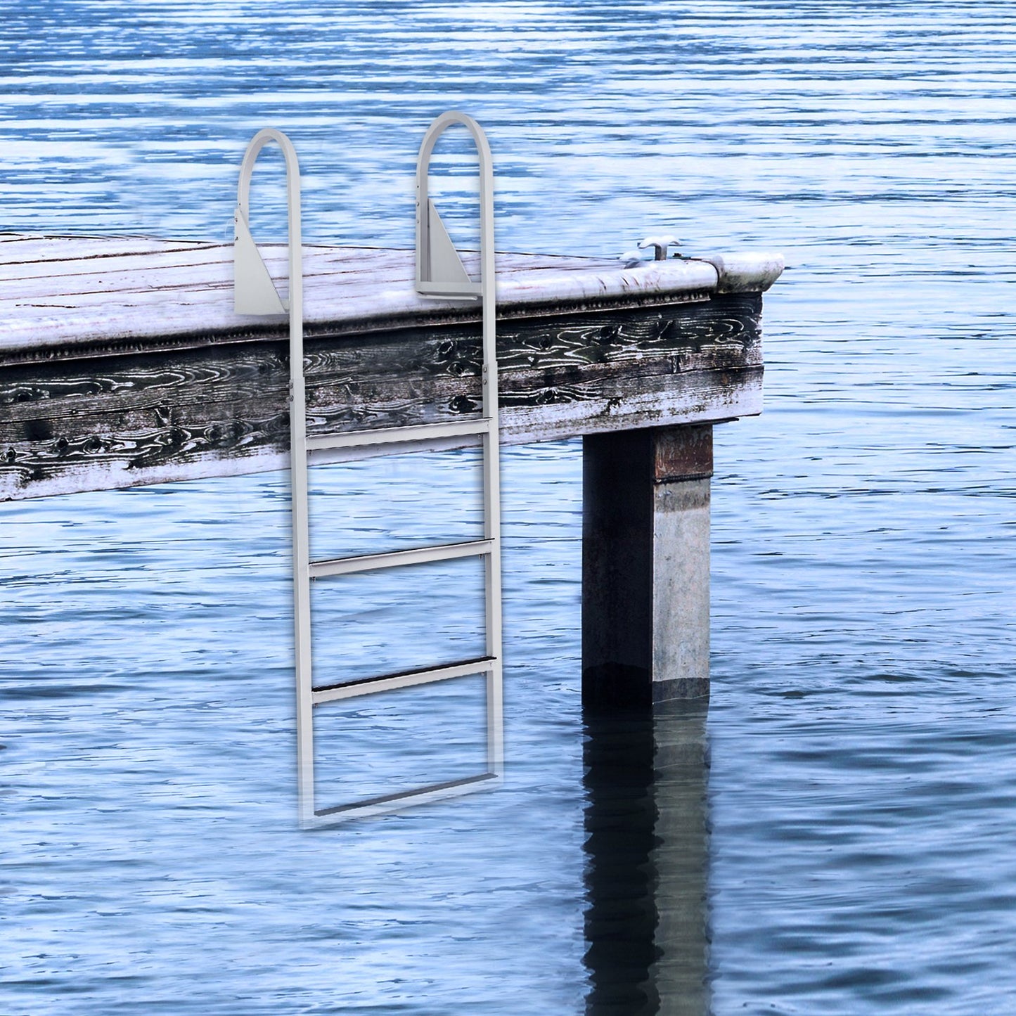 Dock Ladder, Flip-Up 4 Steps, 159 kg Load Capacity, Aluminum Alloy Pontoon Boat Ladder with 50.8 mm Wide Step & Nonslip Rubber Mat, Easy to Install for Ship/Lake/Pool/Marine Boarding - Image 8