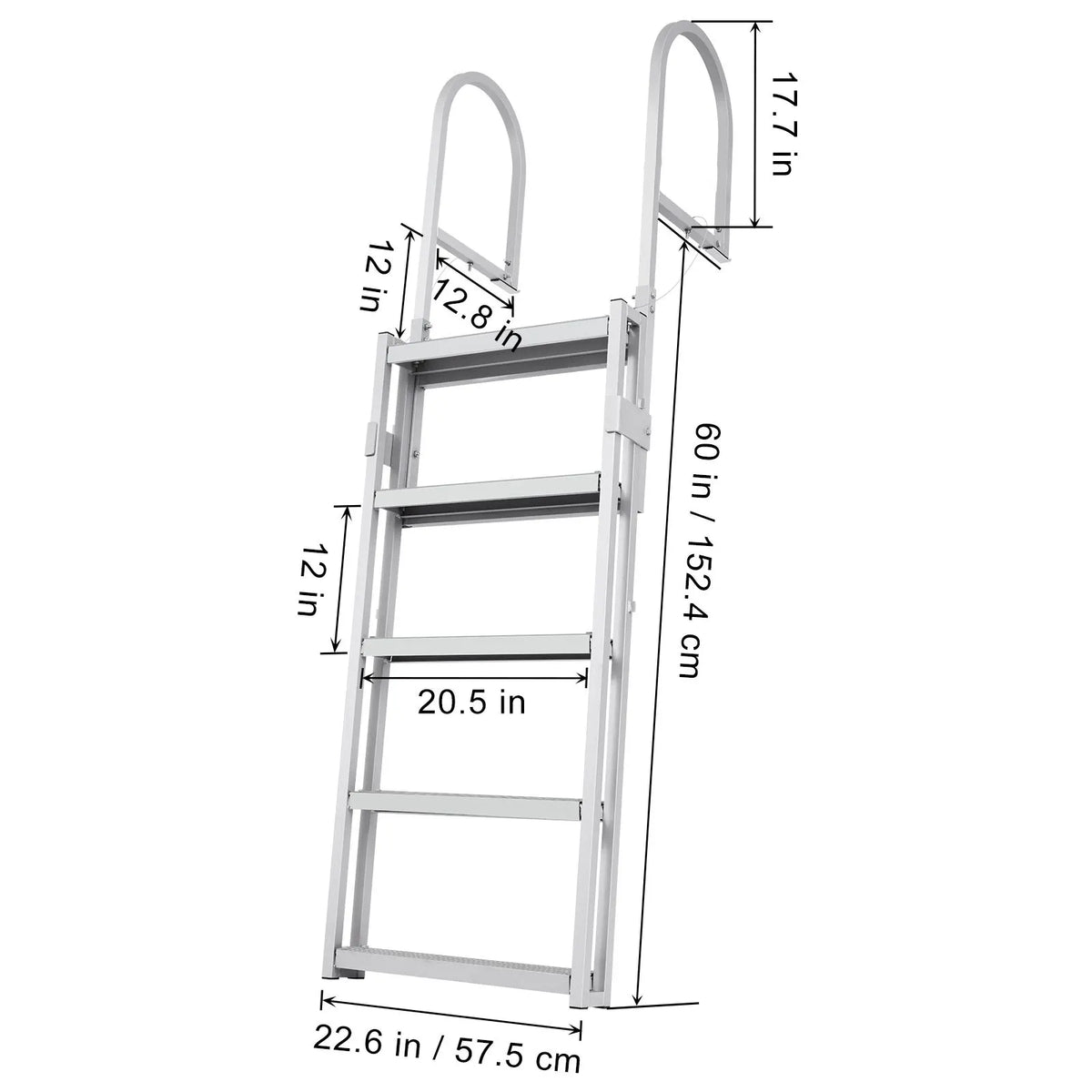 Dock Ladder, Retractable 5 Steps, 350 lbs Load Capacity, Aluminum Alloy Pontoon Boat Ladder with 66.9''-78.9'' Adjustable Height, 4'' Wide Step & Mat, for Ship/Lake/Pool/Marine Boarding - Image 8