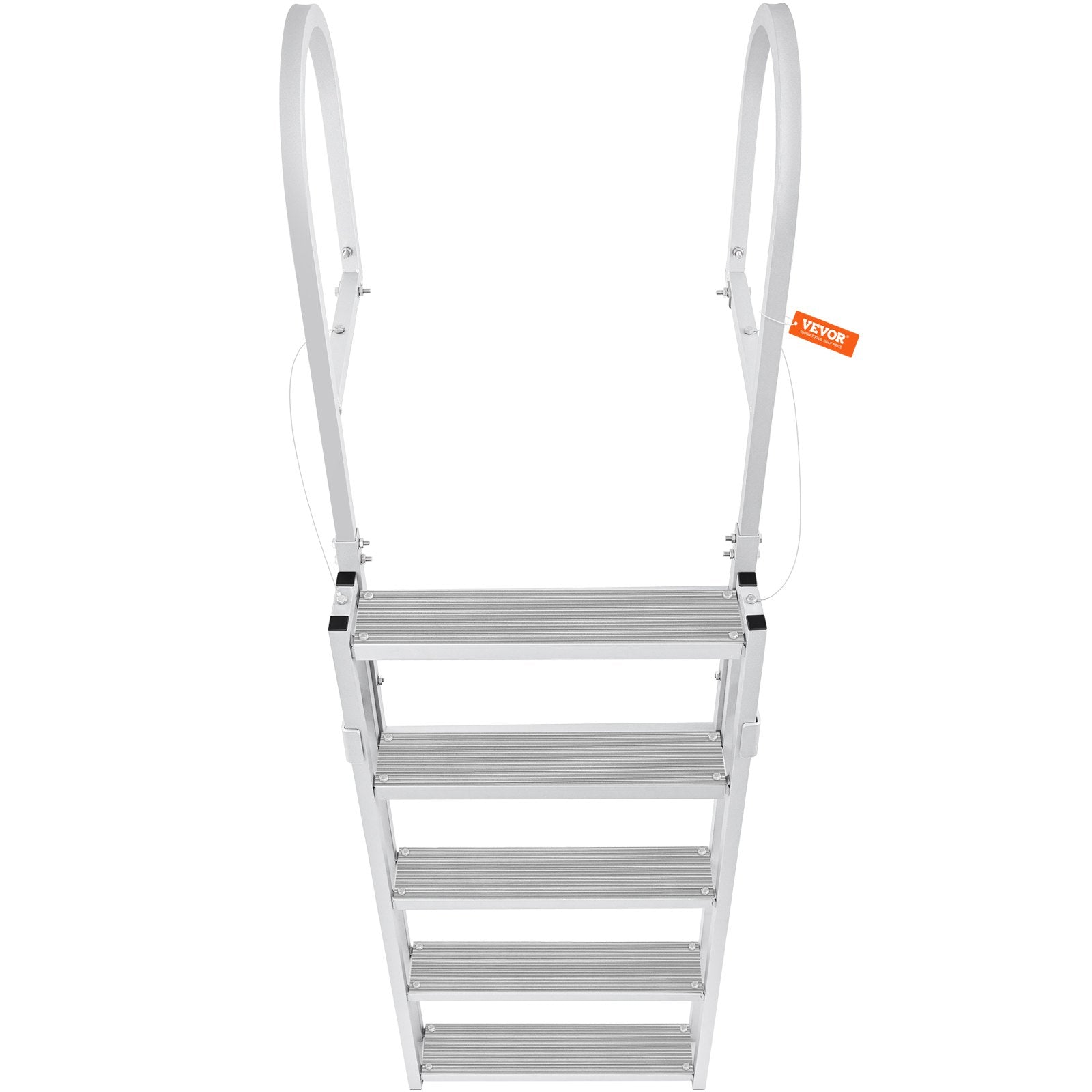 Dock Ladder, Retractable 5 Steps, 350 lbs Load Capacity, Aluminum Alloy Pontoon Boat Ladder with 66.9''-78.9'' Adjustable Height, 4'' Wide Step & Mat, for Ship/Lake/Pool/Marine Boarding