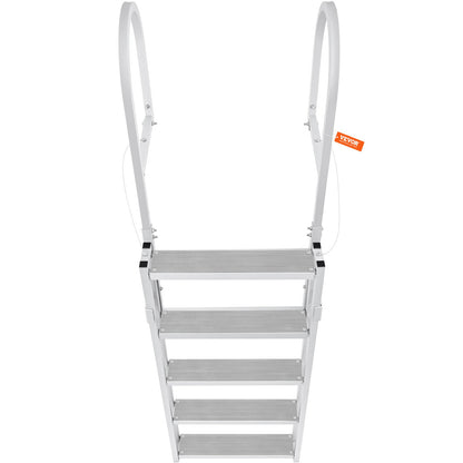 Dock Ladder, Retractable 5 Steps, 350 lbs Load Capacity, Aluminum Alloy Pontoon Boat Ladder with 66.9''-78.9'' Adjustable Height, 4'' Wide Step & Mat, for Ship/Lake/Pool/Marine Boarding