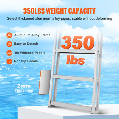 Dock Ladder, Retractable 5 Steps, 350 lbs Load Capacity, Aluminum Alloy Pontoon Boat Ladder with 66.9''-78.9'' Adjustable Height, 4'' Wide Step & Mat, for Ship/Lake/Pool/Marine Boarding - Image 4