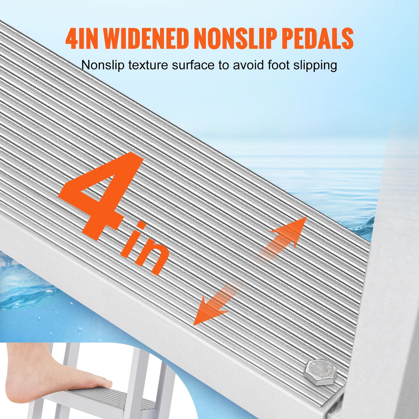 Dock Ladder, Retractable 5 Steps, 350 lbs Load Capacity, Aluminum Alloy Pontoon Boat Ladder with 66.9''-78.9'' Adjustable Height, 4'' Wide Step & Mat, for Ship/Lake/Pool/Marine Boarding - Image 5