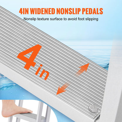 Dock Ladder, Retractable 5 Steps, 350 lbs Load Capacity, Aluminum Alloy Pontoon Boat Ladder with 66.9''-78.9'' Adjustable Height, 4'' Wide Step & Mat, for Ship/Lake/Pool/Marine Boarding - Image 5
