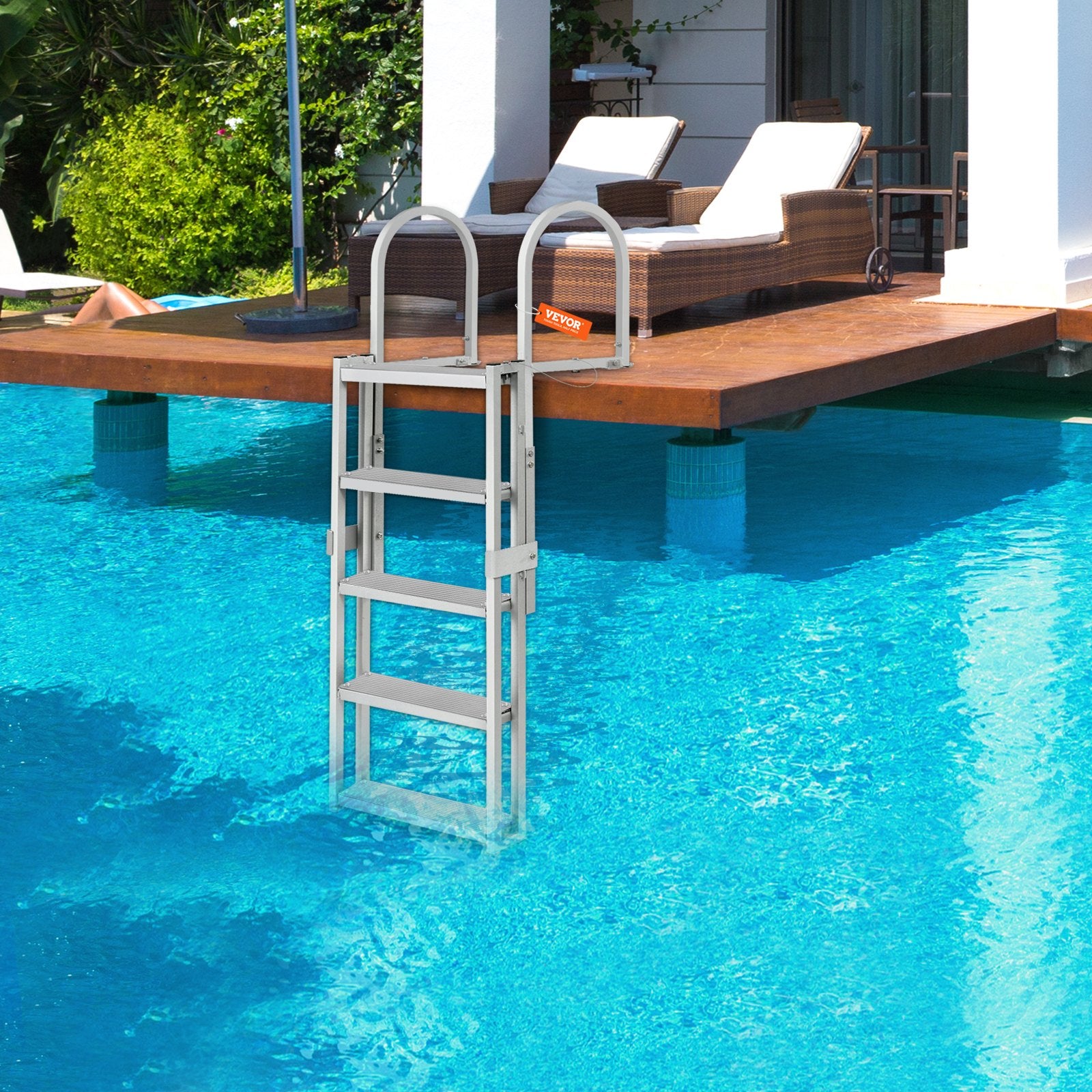 Dock Ladder, Retractable 5 Steps, 350 lbs Load Capacity, Aluminum Alloy Pontoon Boat Ladder with 66.9''-78.9'' Adjustable Height, 4'' Wide Step & Mat, for Ship/Lake/Pool/Marine Boarding - Image 8