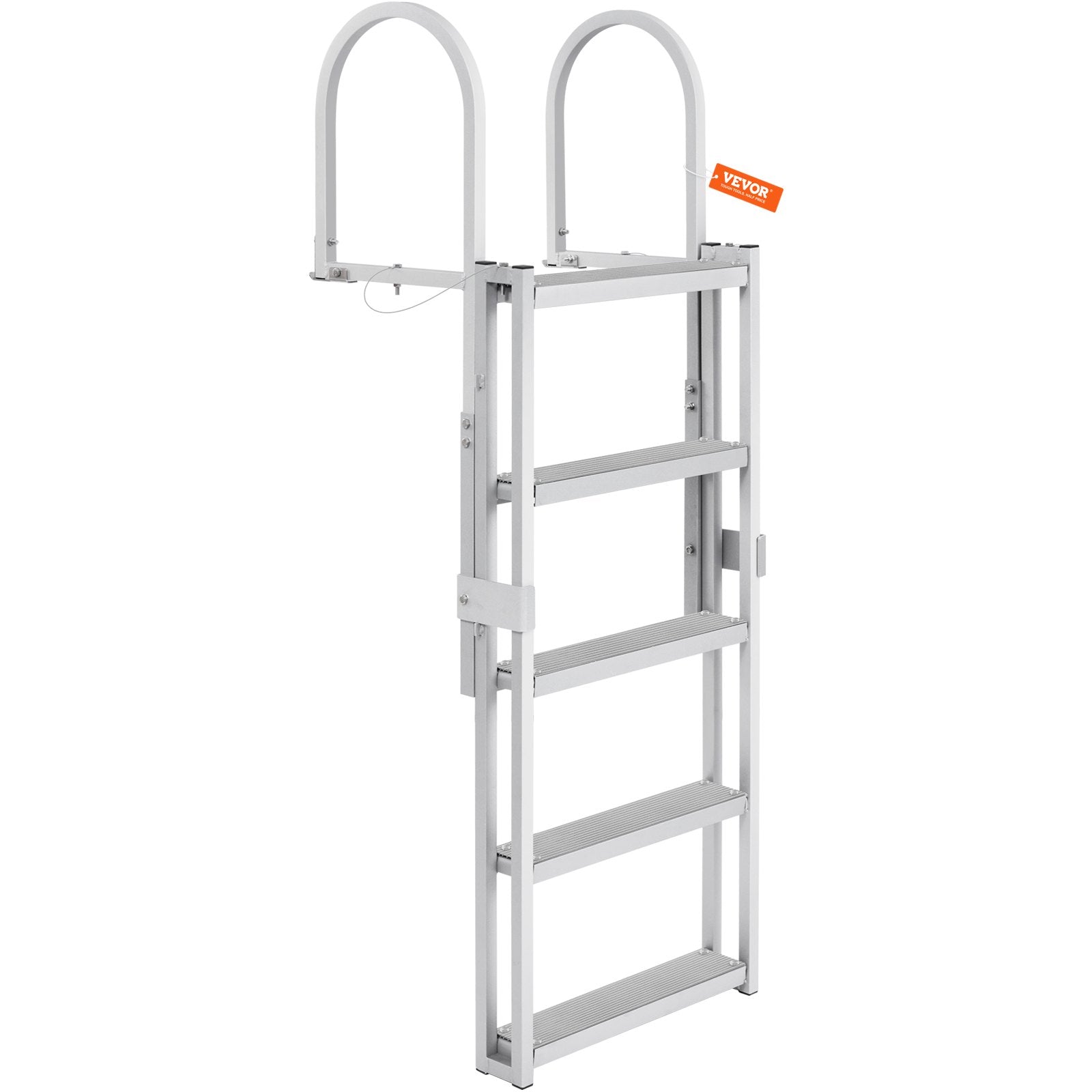 Dock Ladder, Retractable 5 Steps, 350 lbs Load Capacity, Aluminum Alloy Pontoon Boat Ladder with 66.9''-78.9'' Adjustable Height, 4'' Wide Step & Mat, for Ship/Lake/Pool/Marine Boarding - Image 9