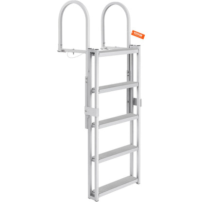 Dock Ladder, Retractable 5 Steps, 350 lbs Load Capacity, Aluminum Alloy Pontoon Boat Ladder with 66.9''-78.9'' Adjustable Height, 4'' Wide Step & Mat, for Ship/Lake/Pool/Marine Boarding - Image 9