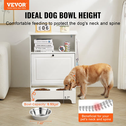 Pet Feeding Station w/ 2 Elevated Dog Bowls Dog Food & Toy Storage Cabinet - Image 2