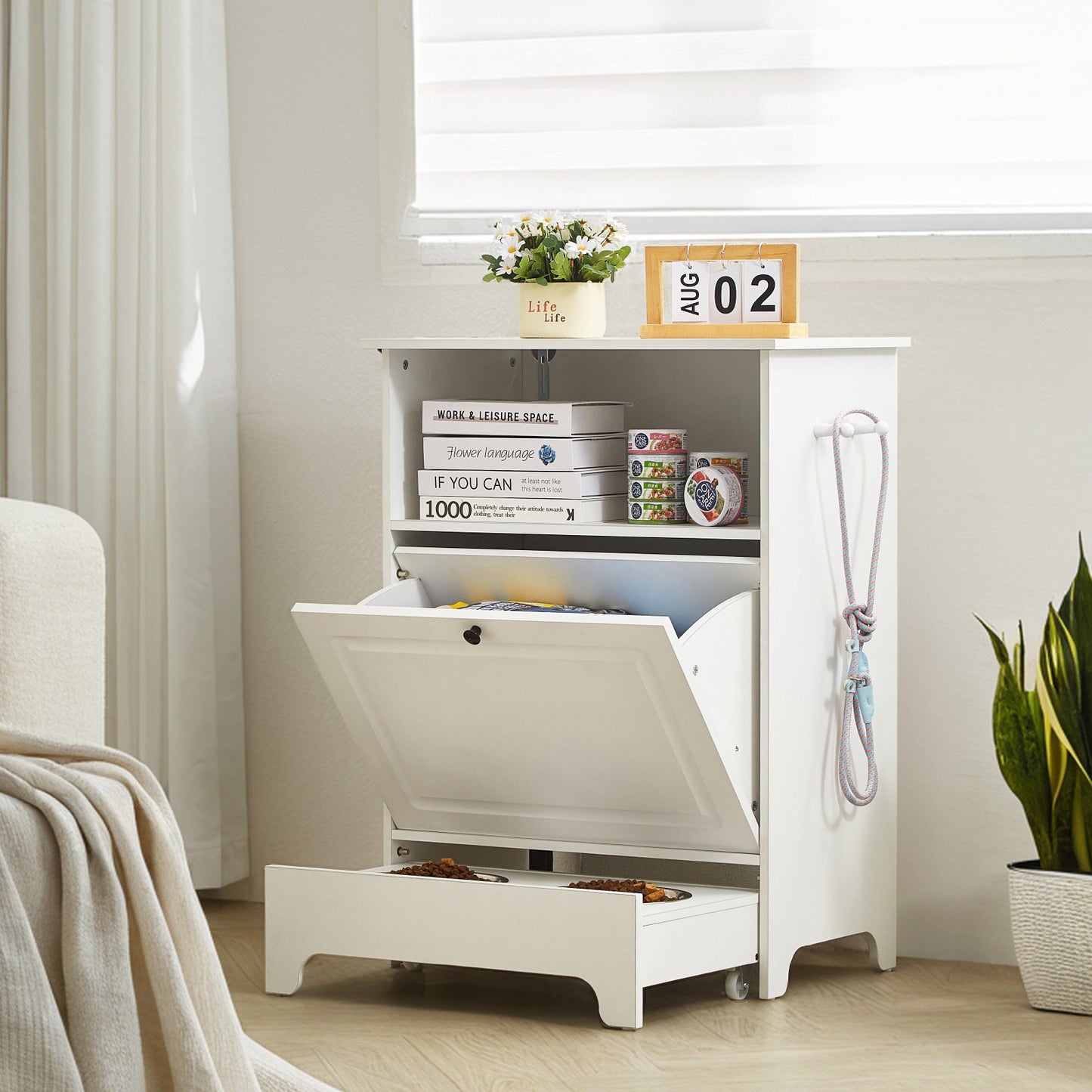 Pet Feeding Station w/ 2 Elevated Dog Bowls Dog Food & Toy Storage Cabinet - Image 8
