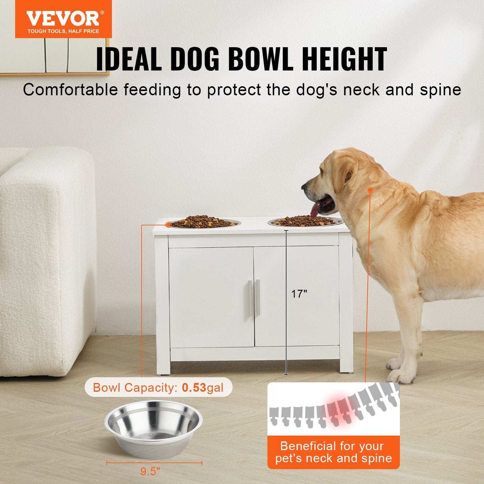 Pet Feeding Station w/ 2 Elevated Dog Bowls Dog Food & Toy Storage Cabinet - Image 2