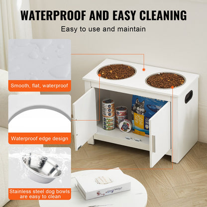 Pet Feeding Station w/ 2 Elevated Dog Bowls Dog Food & Toy Storage Cabinet - Image 5