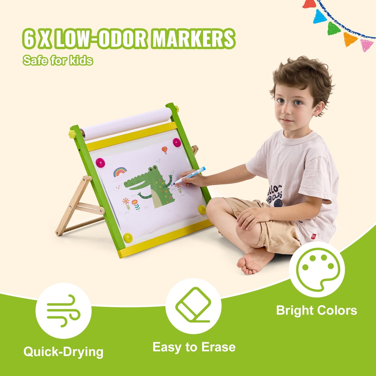 Easel Accessory Set Chalk & Markers & Paper Rolls 32PCS for Standing Easel - Image 4