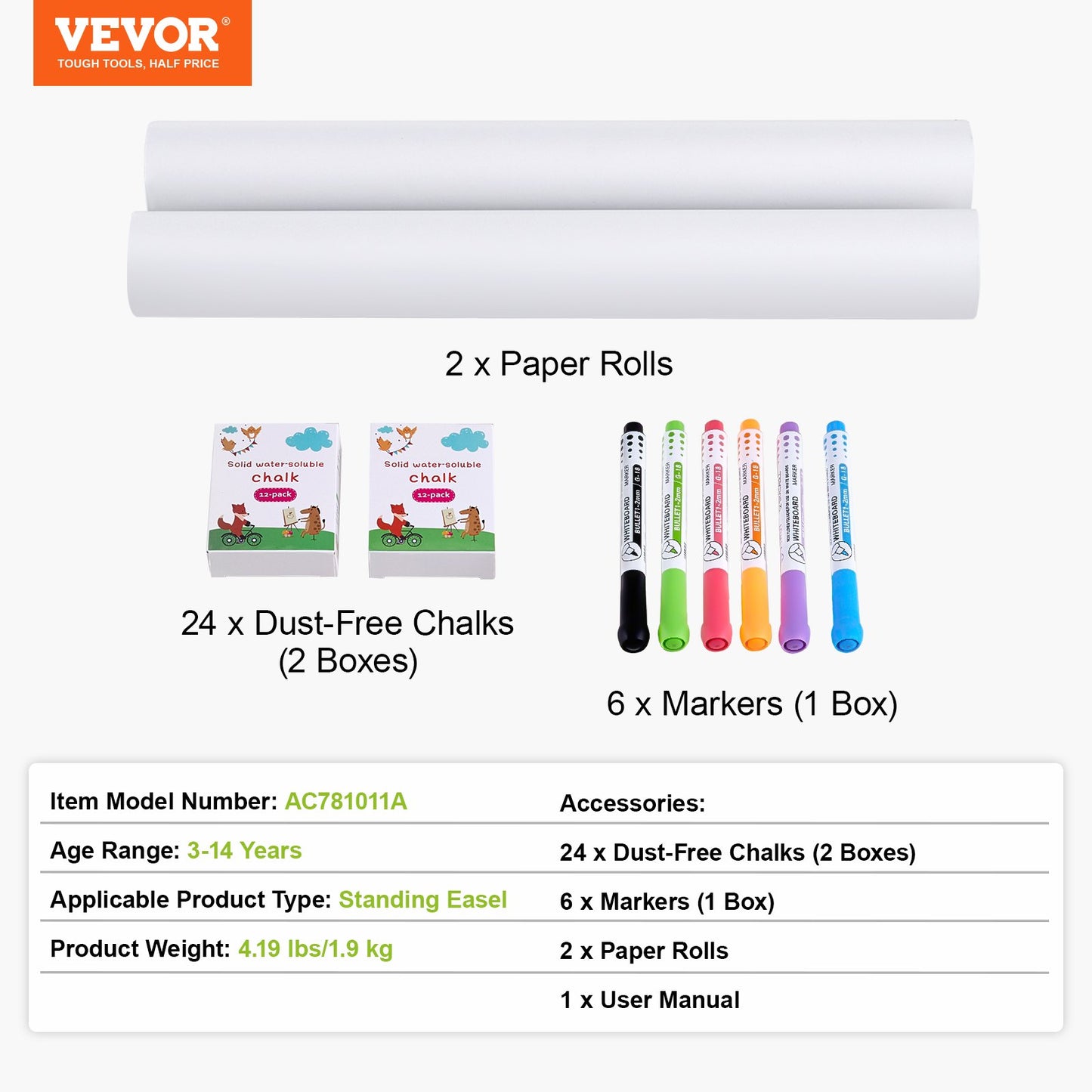 Easel Accessory Set Chalk & Markers & Paper Rolls 32PCS for Standing Easel - Image 7