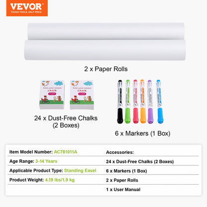 Easel Accessory Set Chalk & Markers & Paper Rolls 32PCS for Standing Easel - Image 7