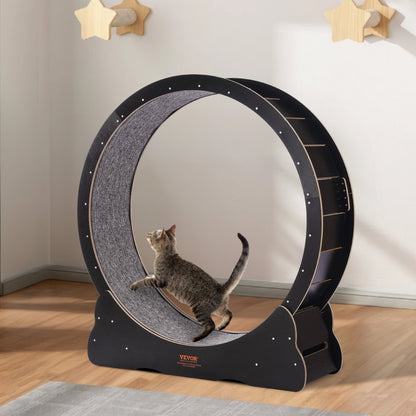 Wooden Cat Exercise Wheel, 43.3" Large Cat Treadmill Wheel for Indoor Cats, Cat Running Wheel with Detachable Carpet & Cat Teaser for Running/Walking/Training, Suitable for Most Cats - Image 8