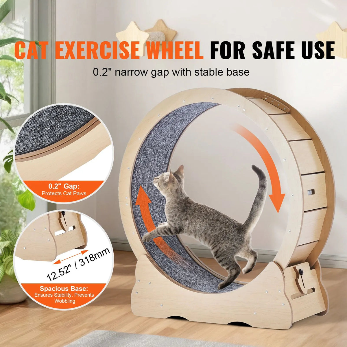 Cat Exercise Wheel, Large Cat Treadmill Wheel for Indoor Cats, 35.8 inch Cat Running Wheel with Detachable Carpet and Cat Teaser for Running/Walking/Training, Suitable for Most Cats - Image 2