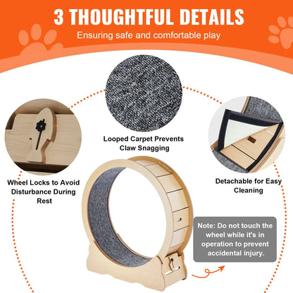 Cat Exercise Wheel, Large Cat Treadmill Wheel for Indoor Cats, 35.8 inch Cat Running Wheel with Detachable Carpet and Cat Teaser for Running/Walking/Training, Suitable for Most Cats - Image 6